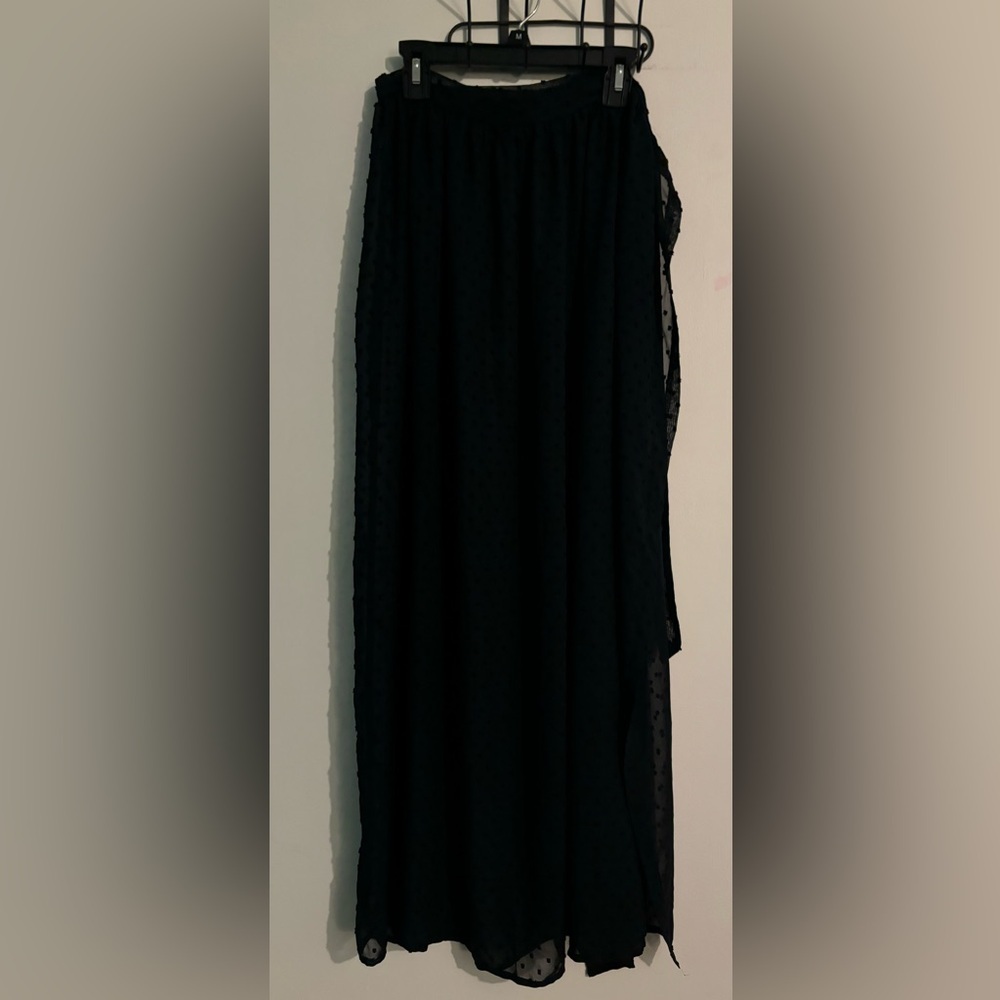 Unbranded Womens Sz Small Polyester Swiss Dot Black Maxi Swim Coverup Sarong Tie